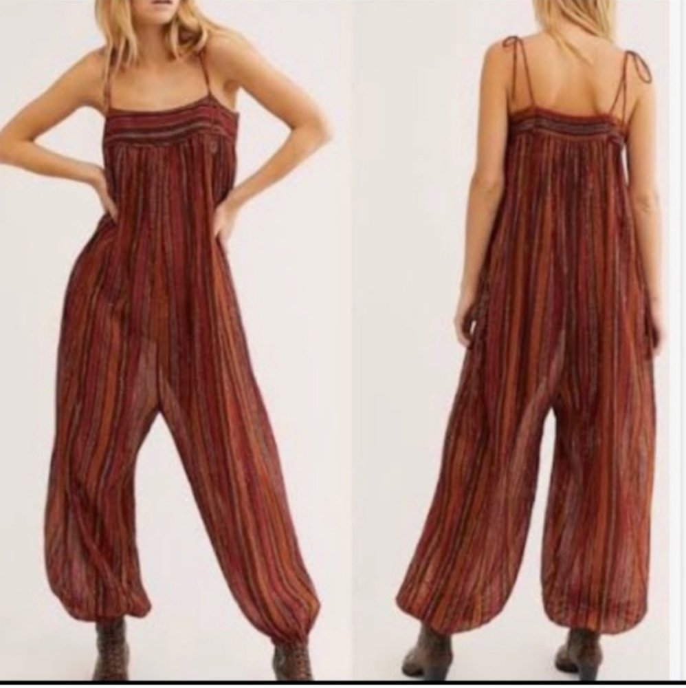 Free People Rust Metallic Jumpsuit Sm